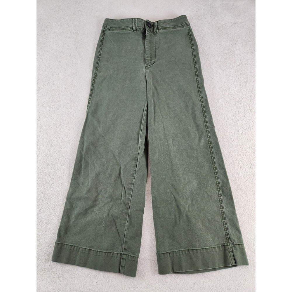 Madewell Emmett Wide Leg Pants Olive Green High Rise Stretch Size 26